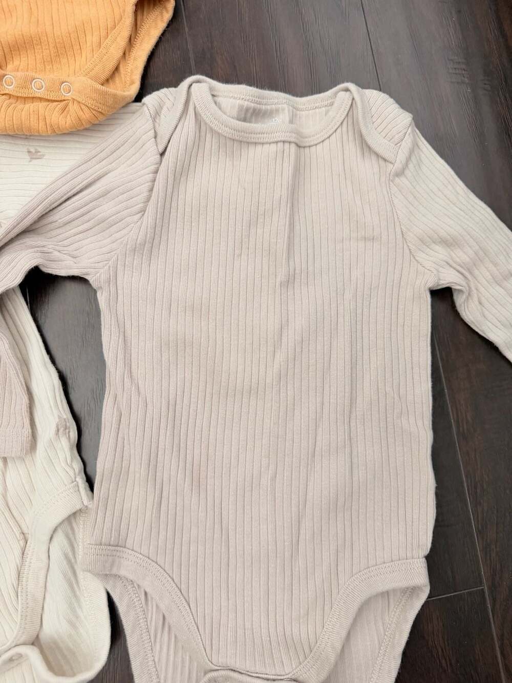 Cloud Island Baby 3pk Long Sleeve Ribbed Bodysuits Mustard/Tan/White Bird Print - Picture 5 of 7